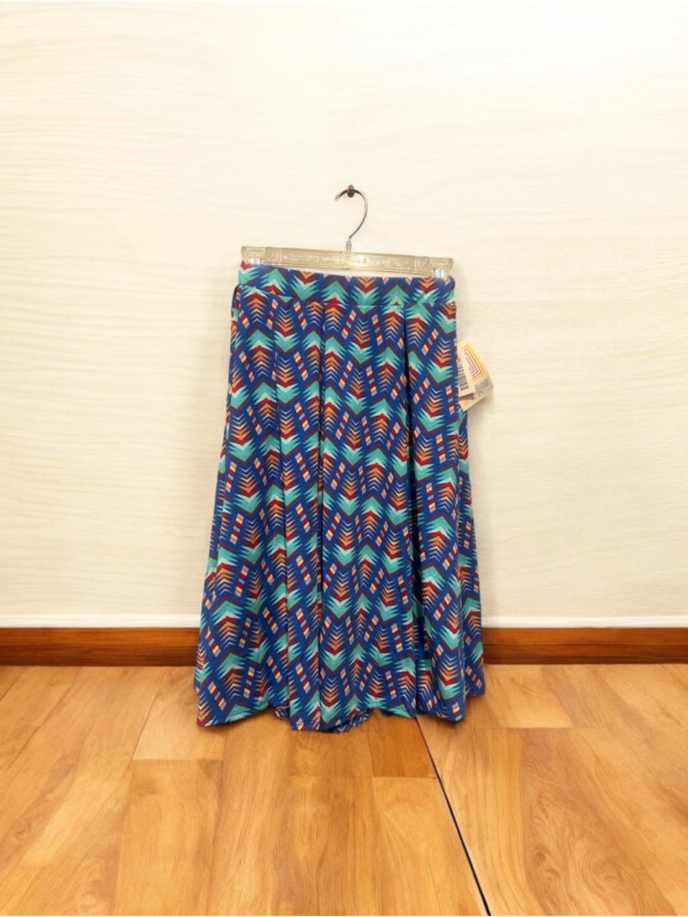 LuLaRoe Blue Chevron Maxi Skirt with Teal & Orange Accents